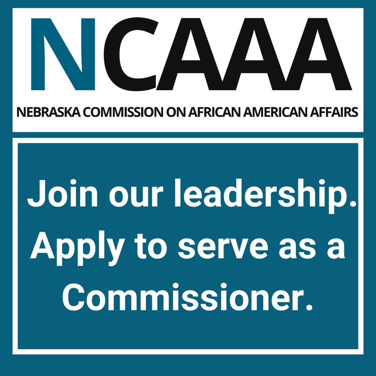 An image with the NCAAA logo, which stands for the Nebraska Commission on African American Affairs. Below the logo, text reads: