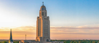 a photo of the Lincoln capitol at dusk