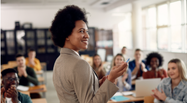 an african-american woman teaching a class